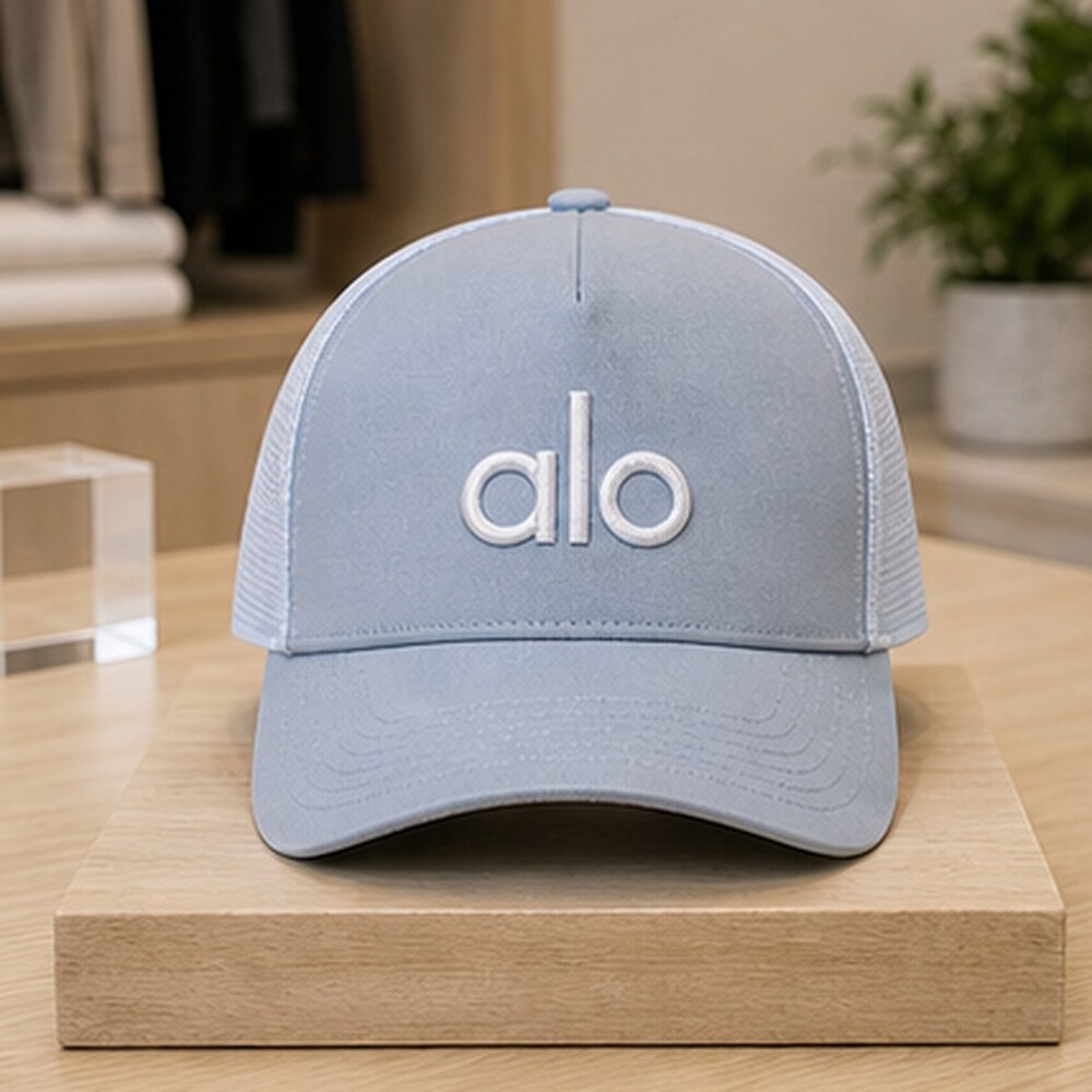 ALO Yoga Mist Blue Gray Golf Mesh Trucker Cap Hat Activewear